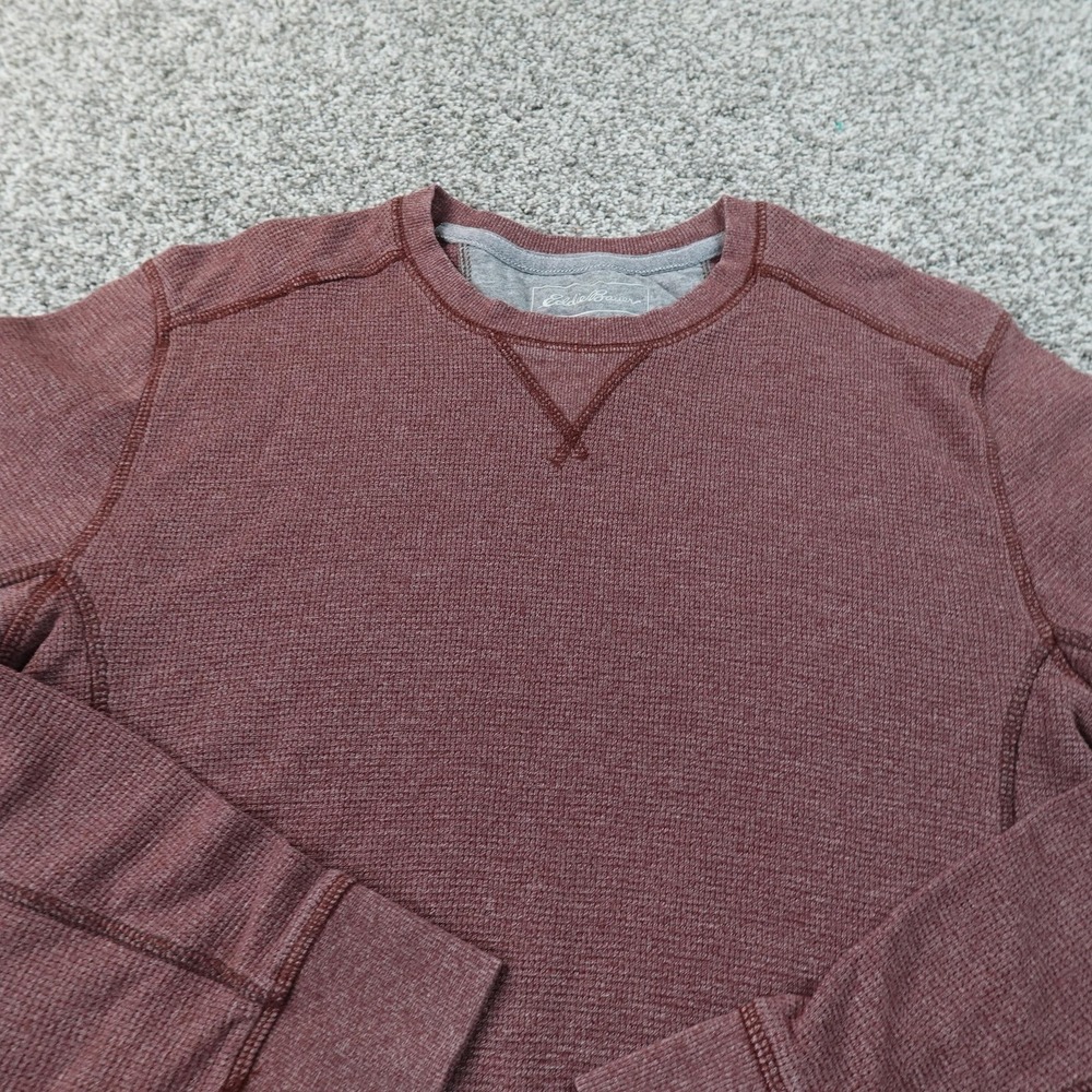 Eddie Bauer Sweater Mens M Red Thermal Waffle Knit Crewneck Pullover Outdoor Top